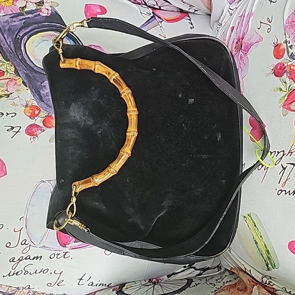 Gucci 2way black Bamboo bag 15x13x4 inches